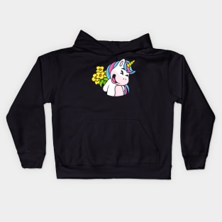 Cute Unicorn With Flowers Bouquet Unicorns Kids Kids Hoodie